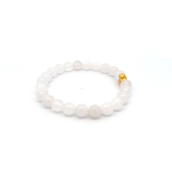 24K Gold Money Bag Lucky Charm Bracelet Gemstone Natural White Jade 8mm Size 7" - Picture 4 of 5